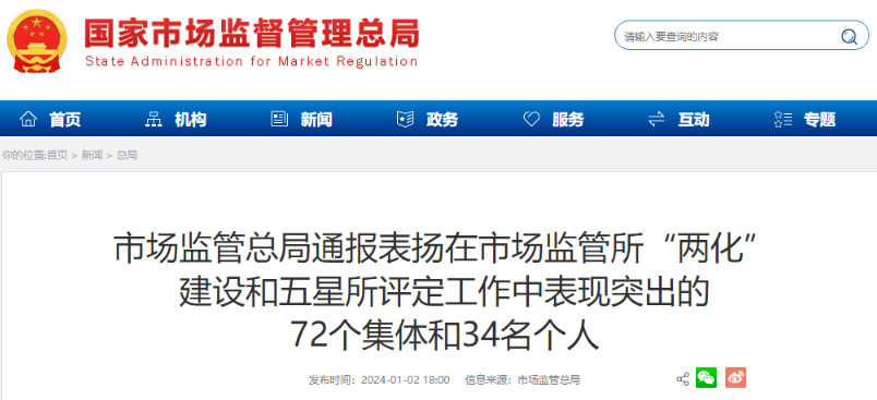 市场监管总局通报表扬! 市场监管总局通报表扬!