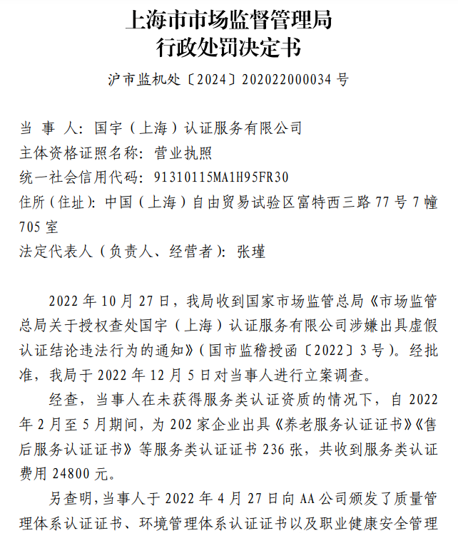 警示丨一认证机构被撤销批准书,罚款20万元! 警示丨一认证机构被撤销批准书,罚款20万元!