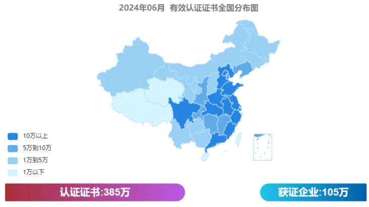 最新全国各省份认证证书数分布(截止2024年6月) 最新全国各省份认证证书数分布(截止2024年6月)